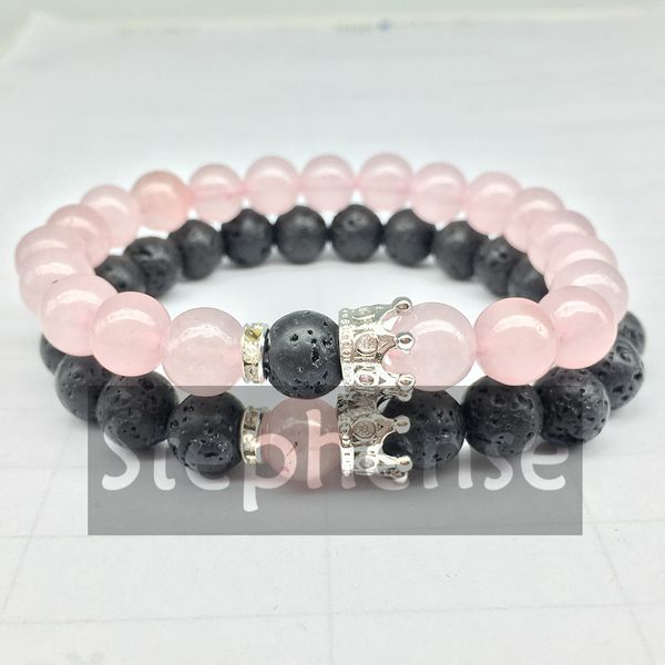 CZ0060 En Vente 2019 Nouveau Bracelet Puissant D'énergie De La Couronne Rose Cristal Bracelet De Lave Mode Bracelet De Yoga Pour Femmes Livraison Gratuite