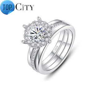 CZCITY 1ct Moissanite 925 argent Sterling grand Cocktail Moissanite diamant ensemble de bagues de promesse de mariage