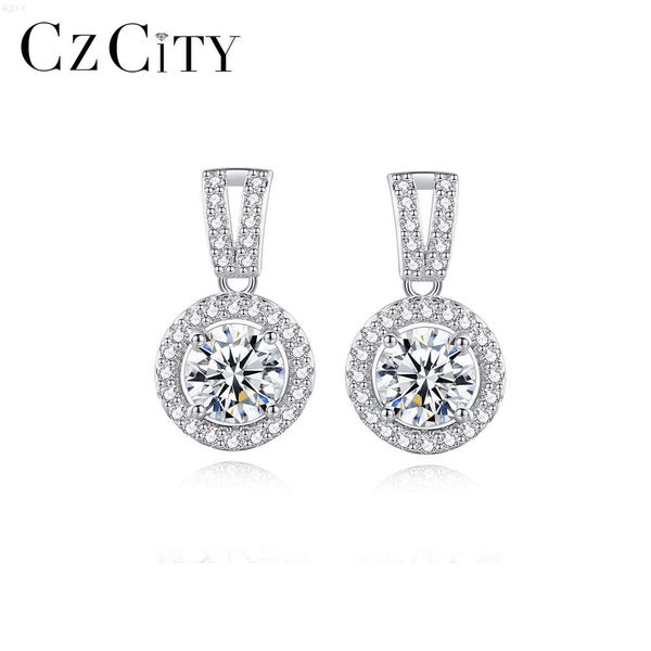 Czcity Dangle Drop déclaration géométrique moderne reine luxe diamant disque bijoux Bling brillant d Vvs Moissanite boucle d'oreille