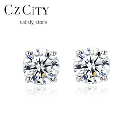 Czcity oreurs créatives gra bijoux minimalistes round 2ct diamant rhodium plaqué 925 boucles d'oreilles en silanes en argent