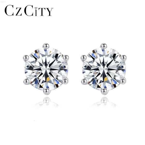 Czcity boucle d'oreille dame diamant petit argent Sterling rhodié 925 Vvs gros Moissanite boucle d'oreille