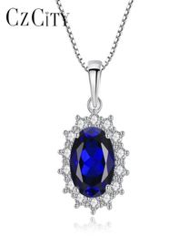 Czcity Elegant Oval Princess William Sapphire Pendant Collier pour femmes 100% 925 STERLING Silver Charms Collier Bijoux MX1907261234998