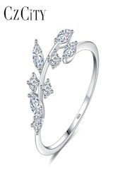 Czcity coréen sterling fait à la main les anneaux de feuille d'olive pour femmes exquises en pierre cz anneau ouvert réglable argent 925 bijoux6413168