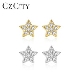 CZCITY Simple élégant étoiles ensembles femmes boucles d'oreilles blanc Zircon exquis polyvalent Brincos 925 en argent Sterling Bijoux cadeau