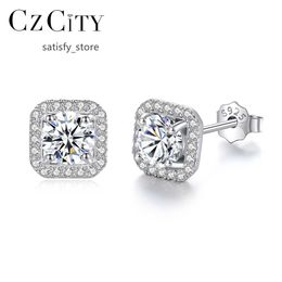 Czcity Square Shape Moissanite Diamond 2022 Femme Femme TRENDY CHARM STUD POUR GILLE 925 Boucles d'oreilles en argent sterling