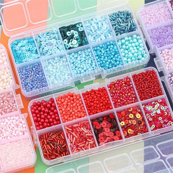 Czata Cristal Glass Seed Beads Kit de lentejuelas Charmas de alfabetos Boxs Box para joyas que hacen pulseras de bricolaje anillos de arete Sabias 231227