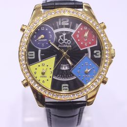 Reloj de leopardo checo con cinco zonas horarias para hombre, reloj de cuarzo dorado con cinturón de Hiphop no convencional