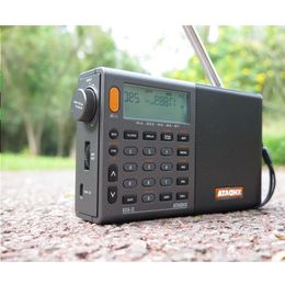 Freeshipping D-808 Radio portable grise Haute sensibilité et son profond FM stéréo multi-bande complète avec écran LCD Température d'alarme Uesnn