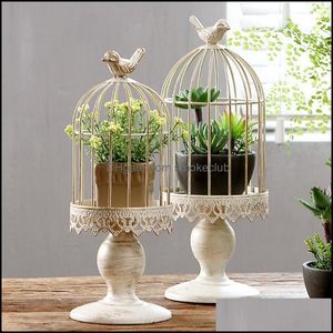 D￩cor Garden Candle Holders Iron Retro White Bird Cage Holder Creative Candlelight Stick Cena Fiesta Decoración para el hogar Adorno de boda Drop De