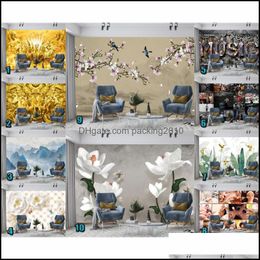 D￩cor Home Garden Wallpapers Custom 3D Wall Murals Wallpaper Estilo chino Decoración en relieve Pintura Sala de estar Comedor Dormitorio Flor