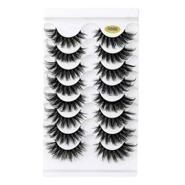 Extension de cils D curl réutilisables, naturels, épais, bande russe, bouclés, effet 3D, faux cils, paquet de 8 paires