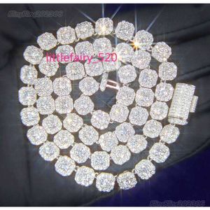 D Cadena de eslabones cubanos de diamante Vvs personalizada, plata S925, 8mm, 12mm, cadena de tenis grande, collar de hip hop con espalda sólida