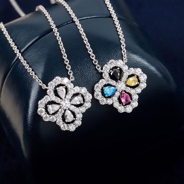 D bijoux de luxe colliers pendentifs diamant boucle fleur 925 argent sterling rhodié designer fine chaîne femmes mode origi197x