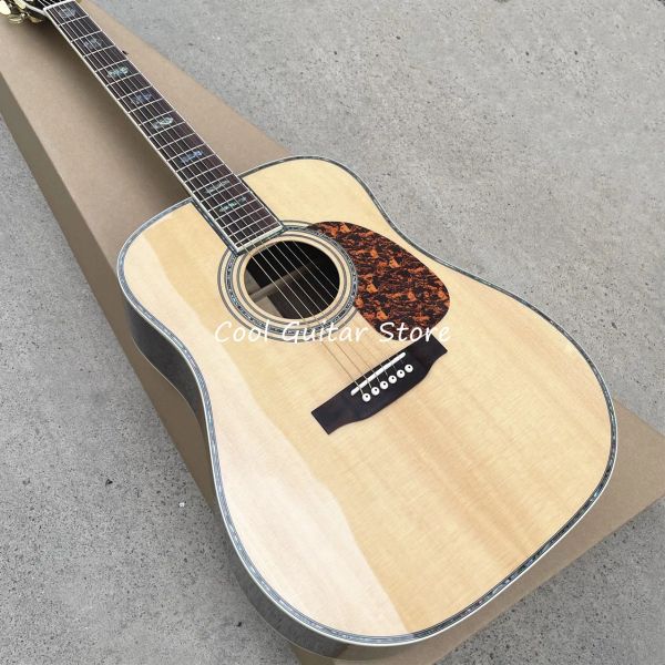 Guitare acoustique en bois massif modèle D, Logo de poupée personnalisé, reliure et incrustation d'ormeau, 6 cordes, livraison gratuite