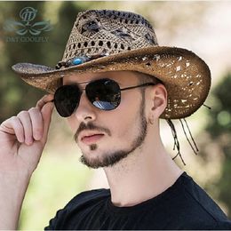 D t Cowboy Fashion Hat Men des femmes Vintage Vine Paille Tisque tricoté tendance polyvalente luxe Sun de haute qualité Protection 240528