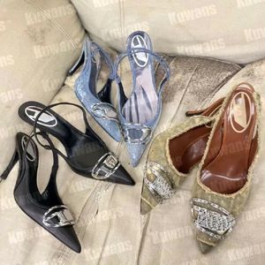 D-Venus SB Denim Hakken Slingback Dames Sandalen Pumps D Kittie Canvas D Venus Strand Zomer Luxe Designer Hoge Slipper Feest Sexy Bruiloft Leer