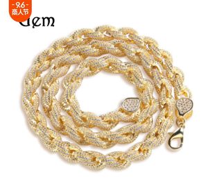 DZ 8mm Touw Ketting Lente Gesp Ketting Iced Out Cubic Zirkoon Stenen Twist Ketting Voor Mannen Hip Hop Sieraden 220715