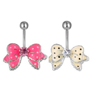 YYJFF D0027-1 (2 couleurs) joli style nœud papillon 002-01 nombril anneaux de nombril balancent accessoires mode charme lapin CZ 10 pièces/lot