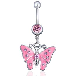 YYJFF D0235 (3 kleuren) Roze kleur Mooie Vlinder stijl buikring met piercing lichaam sieraden navel