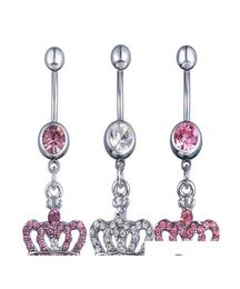 D0370 3 Colors Crown Style Belly Piercing Body Jewelry Button Ring Navel Ring Belly Bar 10Pcs Lot Jfb3343 Ol2Aq5168050