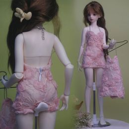 D04-B519 enfants jouet fait main 1/4 poupée BJD/SD vêtements de poupée rose fleur dos nu robe 1 pièces