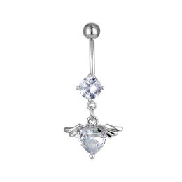 YYJFF D0617 coeur Zircon nombril anneau clair 8mm forme de coeur 14 Ga 10MM barre en acier inoxydable