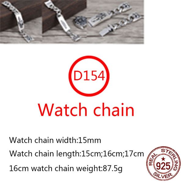 D154 S925 Chaîne De Montre En Argent Sterling Hip Hop Rue Mode Couple Bijoux Personnalisé Punk Style Solide Épée Croix Fleur Lettre Amant Cadeau