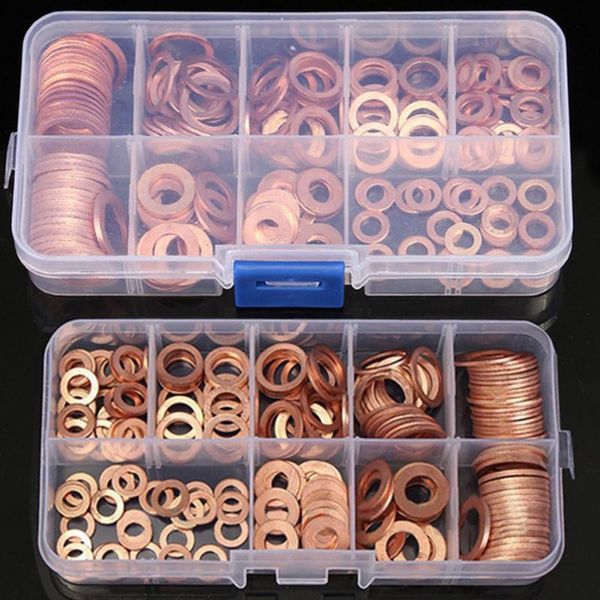 D2 200pcs Copper Renque de scellage Écrou joint et boulon Ensemble de joint d'huile plate Kit d'assortiment avec la boîte M8 / M10 / M12 / M14 pour le bouchon de carter