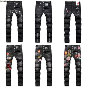 D2 Designer Jeans pour hommes Dsquare DSQ2 Pantalon déchiré hip-hop à la mode Noir Imprimé numérique Taille moyenne Petit pantalon en denim à jambe droite Pantalon de créateurs pour hommes
