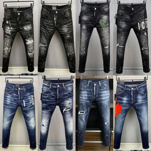 D2 Designer Jeans pour hommes Dsquare DSQ2 Pantalon déchiré hip-hop à la mode Noir Imprimé numérique Taille moyenne Petite jambe droite Pantalon en denim Designers Pant Purple Jeans