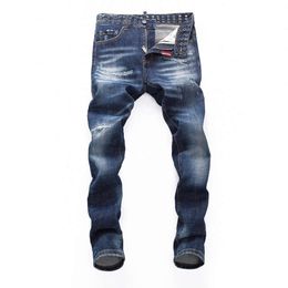 D2 Jeans para hombre, primavera y otoño 2023, pantalones elásticos personalizados con remaches de lavado con agua ajustados para Club nocturno, pantalones con agujeros rotos a la moda