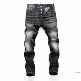 Jeans voor heren D2 heren jeans 2023 flare broek kleur schilderij veer en herfst gebroken gat elastisch water wassen college studenten voeten strakke print d2 broek