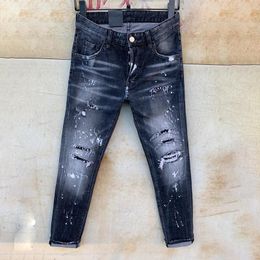 D2 Jeans para hombre Rips Stretch Black Straight Jeans Moda Slim Fit Washed Motocycle Pantalones de mezclilla Paneles Hi Dsquare 2 S Dsq2s Dsqs Utg