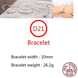 D21 S925 Sterling Silver Bangle Bracelet Hip Hop Street Fashion Couple Sieraden Gepersonaliseerde punkstijl Willow Nail Solid Cross Flower Letter Vorm voor