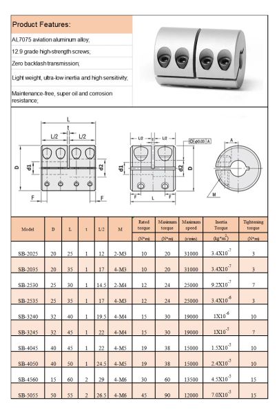 D25L40 Acoplamiento de acoplamiento de eje rígido Acoplador 5/6/6.35/7/8/10 mm CNC Accesorios de impresora 3D de la impresora Servo conector de motor paso a paso