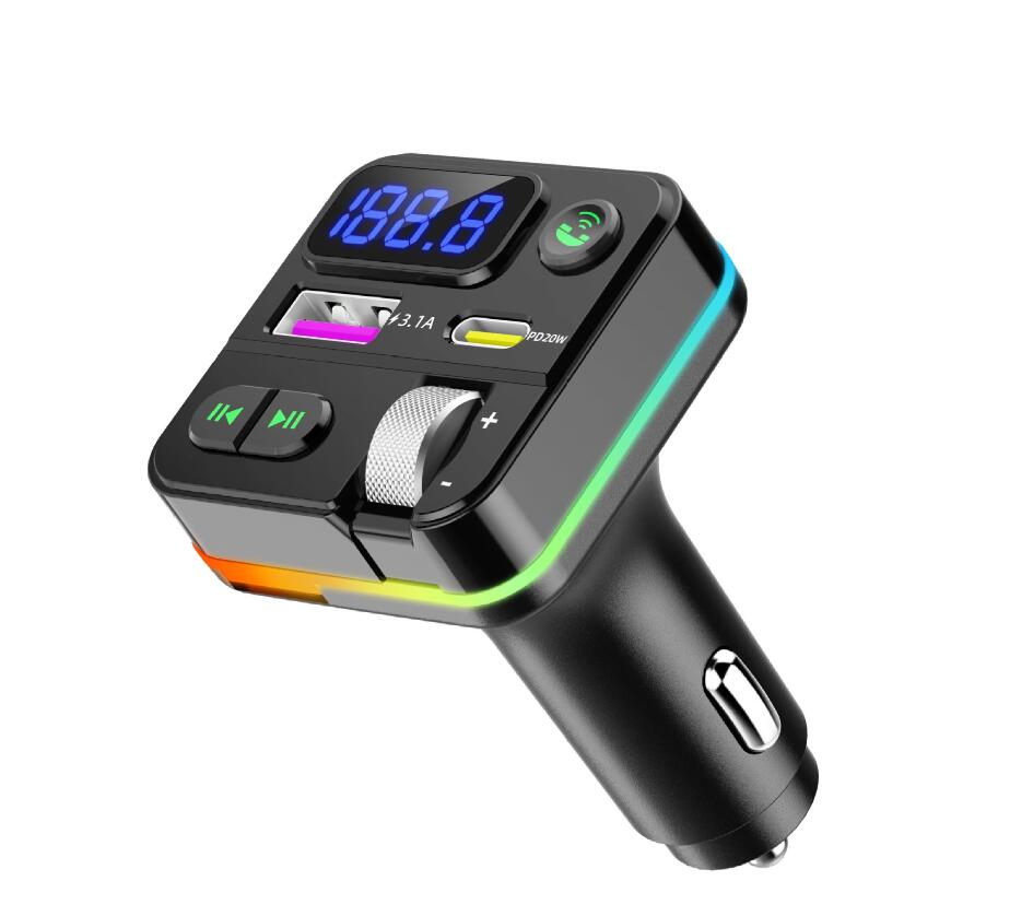 Q27 Wireless Bluetooth Car Kit Mp3 Player Radio Transmitter Audio Adapter 3.1A FM ​​Högtalare Type-C Fast USB C Port Charger Aux