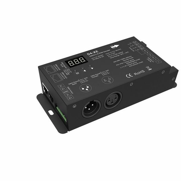 Freeshipping D4-XE 4CH PWM voltaje constante CV DMX512 RDM Controlador decodificador LED con pantalla digital XLR3 RJ45 DC12V 24V 36V entrada 8A * 4CH