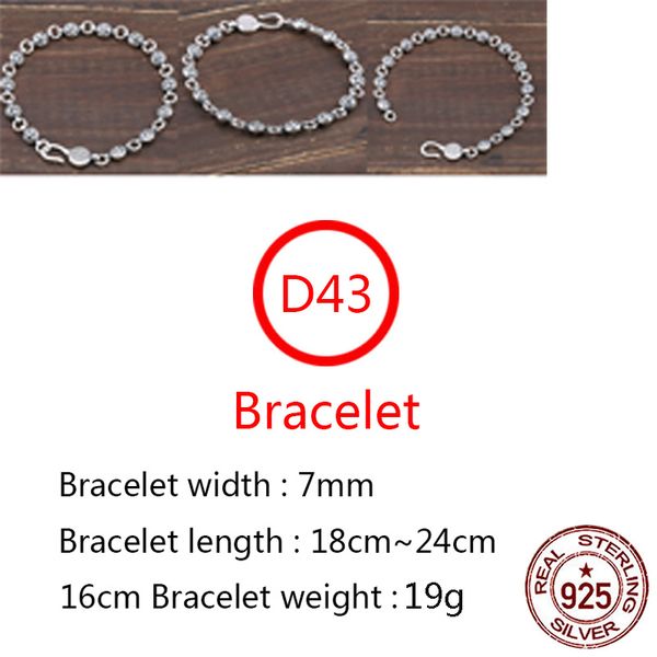 D43 S925 Bracelet En Argent Sterling Punk Hip Hop Style Personnalisé Classique Bijoux Boule Croix Fleur Lettre Forme Cadeau pour Les Amoureux