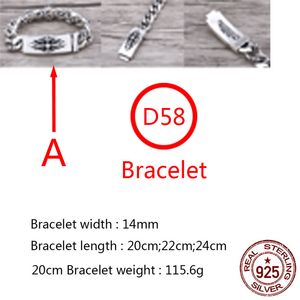 D58 S925 Bracelet en argent sterling personnalisé mode dominante croix fleur couple bijoux punk hip hop style bijoux cadeau pour les amoureux