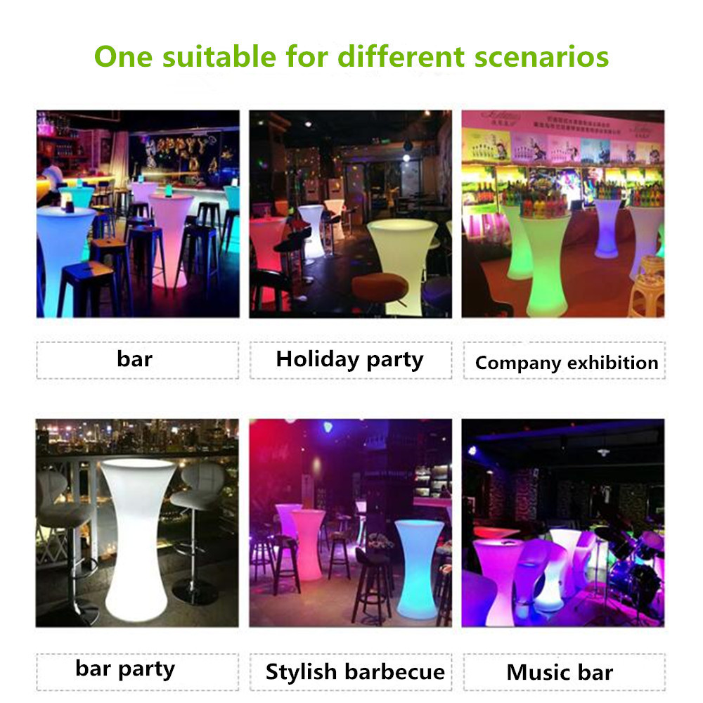 D60 * H110cm recarregável RGB LED luminoso mesa de cocktail mobiliário bar café interior ou decoração ao ar livre