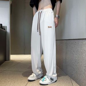 D690-P24 Summer Cool Ice Silk Pants sportbroek voor heren nieuwe trendy merk losse stevige kleur rechte been casual broek