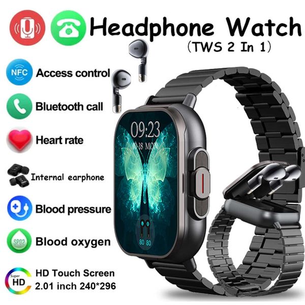 D8 Smart Watch multifonctionnel Men des femmes 2.01inch NFC 2-en-1 Bluetooth casque Bluetooth Fitness Sports SmartProof