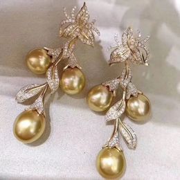 Boucles d'oreilles de perles D809 Bijoux fin 925 argent sterling 89 mm Nature Eau fraîche Golden Pearls Drop Boucles d'oreilles pour femmes 240507