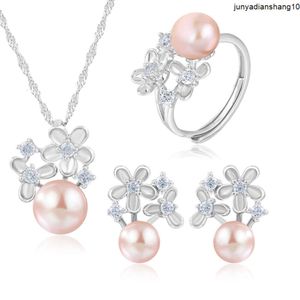 Collier de perles incrusté de tempérament simple, ensemble en argent S925, boucles d'oreilles et bagues pour femmes, bijoux personnalisés en argent, D838