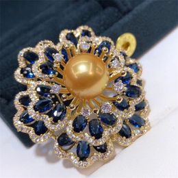 D925 Sieraden Gevuld 11-12mm Verse Water Gold Pearl Broche for Women Fine Cadeaus