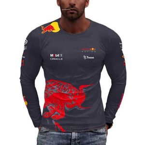 D9h2 T-shirts pour hommes 2023/2024 Nouvelle compétition d'équipe de course de Formule 1 F1 Sports extrêmes en plein air T-shirts à manches longues extra larges Red Animal Bull
