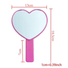 Da11 Miroir à main en forme de coeur de pêche mignon portable avec poignée Single côté bonbon couleur femme maquillage de salle de bain outil cosmétique