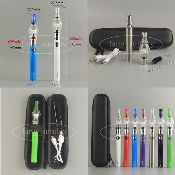 Cigarrillos electrónicos Dab Pen Accesorio de cúpula Kit de inicio de vaporizador con tanque de cera de vidrio Globe Micro USB Passthrough UGO V Vape Batería Carga inferior