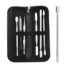 Dab Kit d'outils en acier inoxydable pour creuser des outils de sélection de crème d'huile de cire pour le tabac stylo à herbes sèches Mini brosse nettoyant eau Bong sac emballage