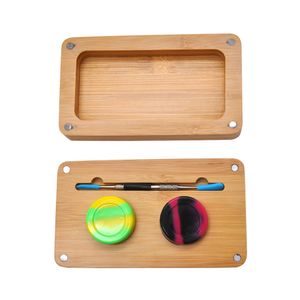 Herramienta dab Juego de caja de humo Cajas de silicona Bandeja de rollo de operación de madera de doble placa Cuchara de crema para fumar Juegos de almohadillas de silicona